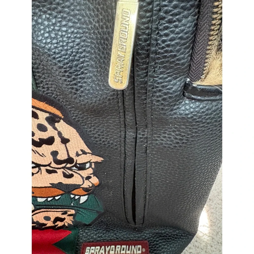 Sprayground Rare Limited Edition Leopard Graphic Backpack Black Vegan Leather